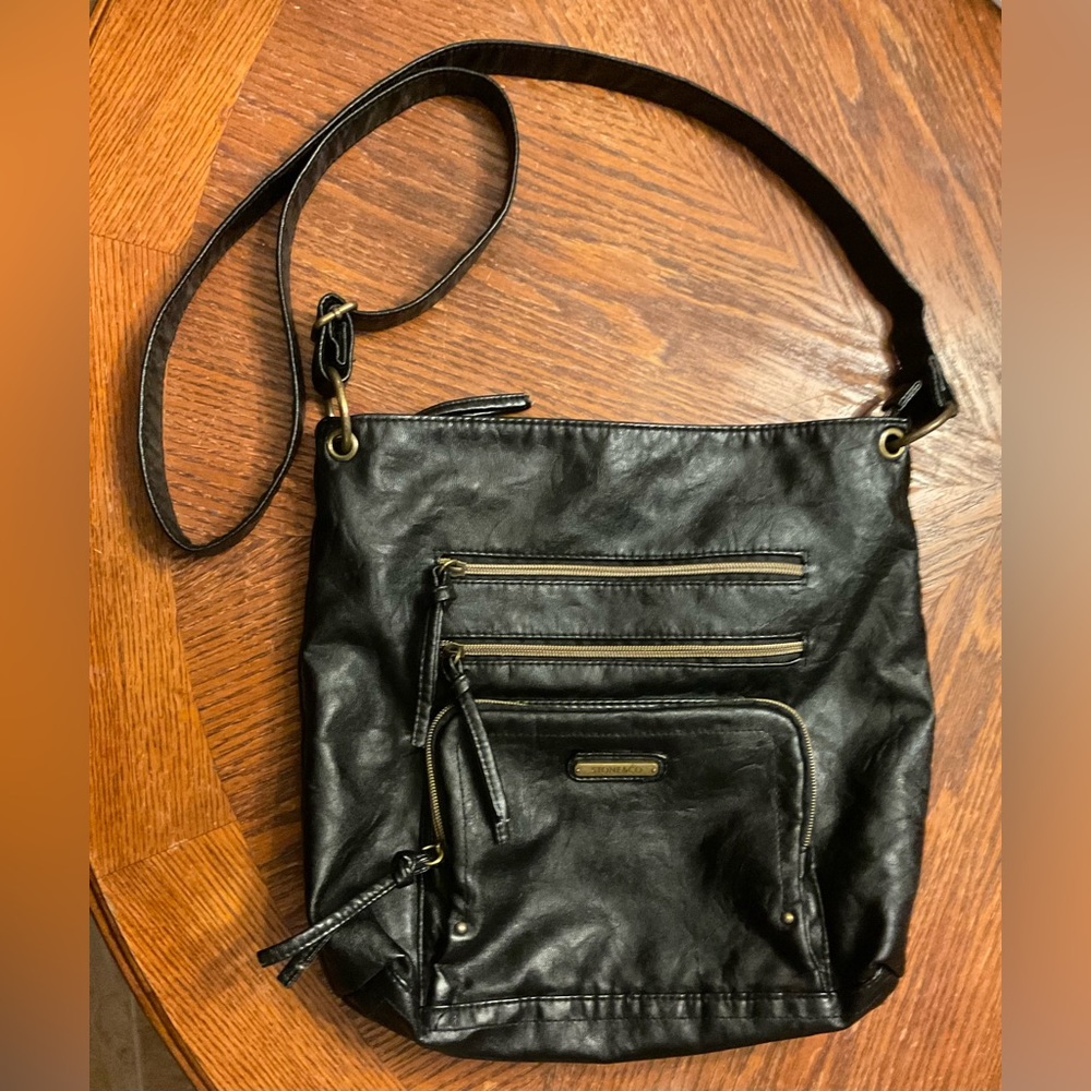 Stone & Company Gold Hardware Durable Leather Look Multi Zipper Crossbody Bag! - Picture 5 of 16